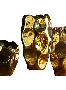 现代简约新中f式家居装饰大花瓶样板间客厅干花插黑色陶瓷异形花