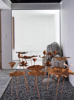 爆款荷叶摆件酒店水景铁艺新中式落地莲花不锈钢创意装饰景观荷花