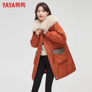 鸭鸭狐狸大毛领羽绒服女中长款冬季新款时尚收腰显瘦厚鸭绒外套