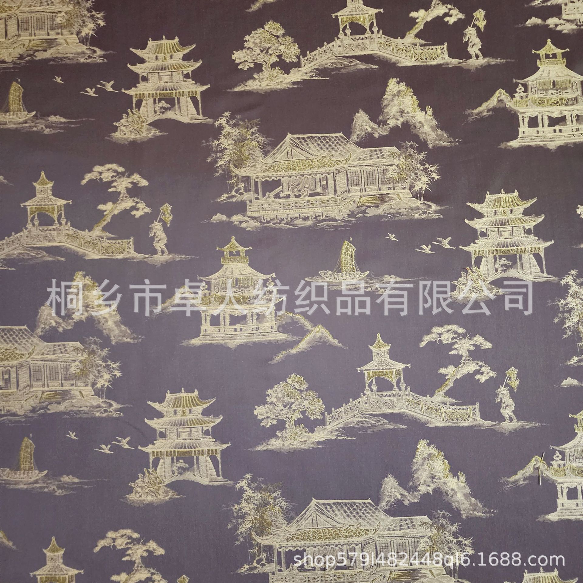 新中式轻奢紫色古风高精密提花软包窗帘抱枕装饰面料门幅145CM