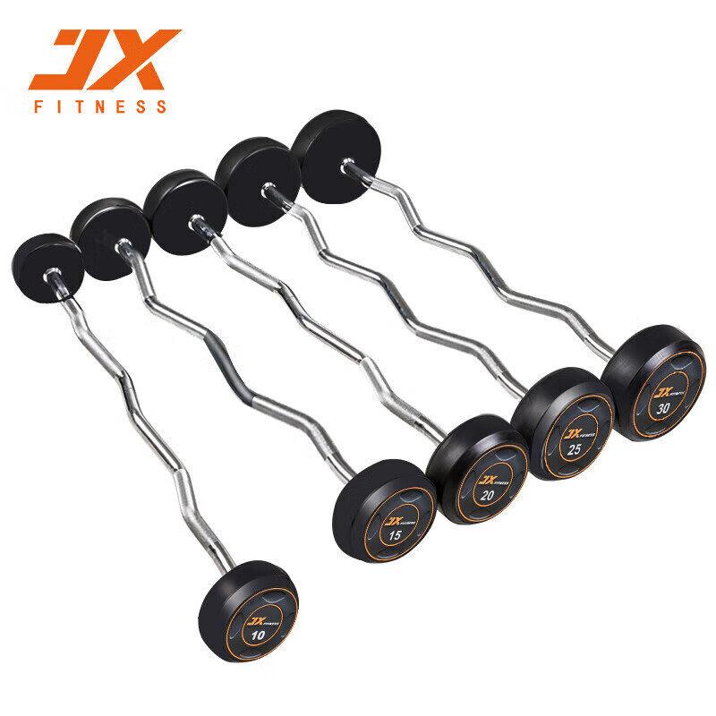 军霞JX-W522曲杆健身房商用固定杠铃1.2米杆一体式包胶小杠铃