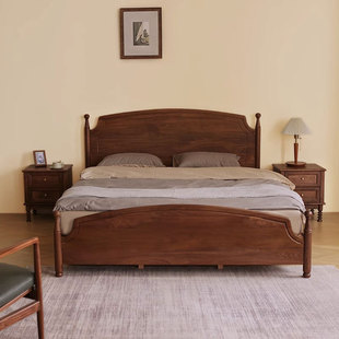 北美黑胡桃木全实木双人大床现代简约樱桃木原木卧室单人婚床床板