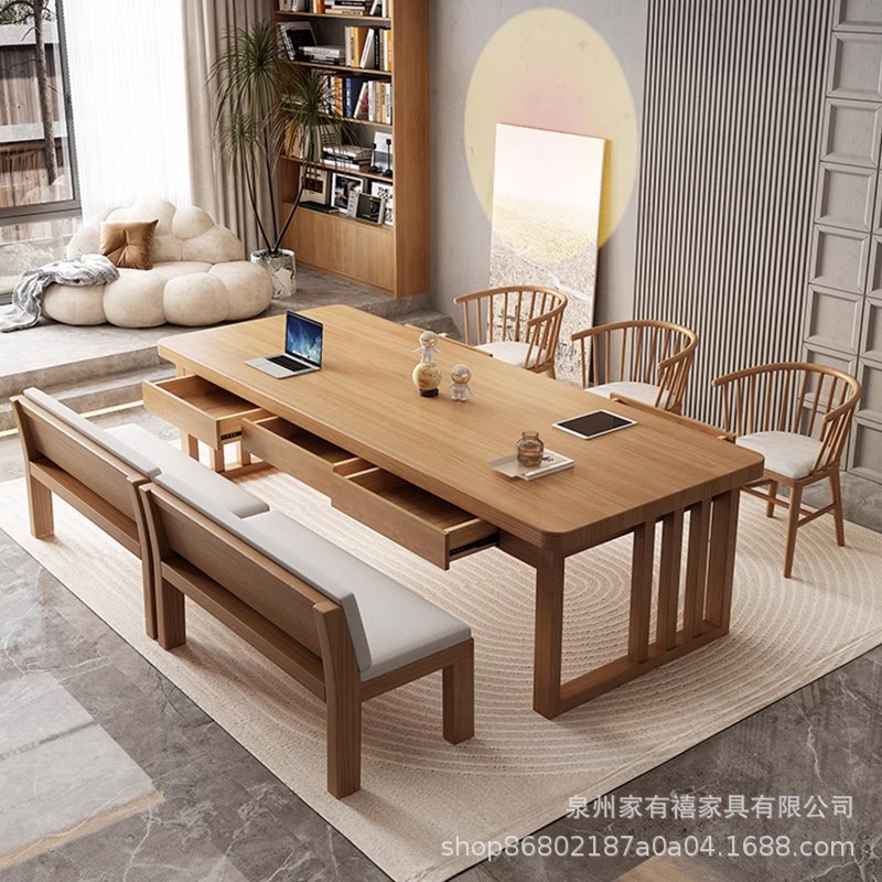 北欧实木书桌带抽屉家用办公桌客厅台式电脑桌洽谈阅读学习桌组合