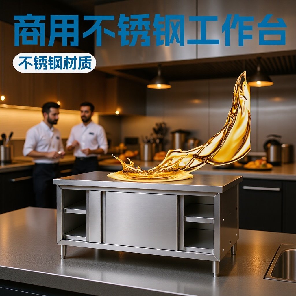 不锈钢拉门工作台储物柜厨房空调操作台橱柜商用切菜桌子打荷台