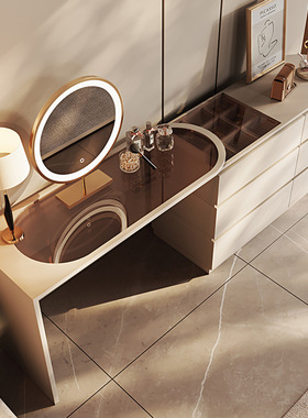 MG211妆台现代简约高级感梳妆台整装可伸缩收纳柜一体烤漆轻奢化