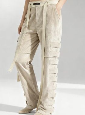 裤王上新 6th自主新款魔术贴麂皮长裤高街潮流修身设计直筒休闲裤