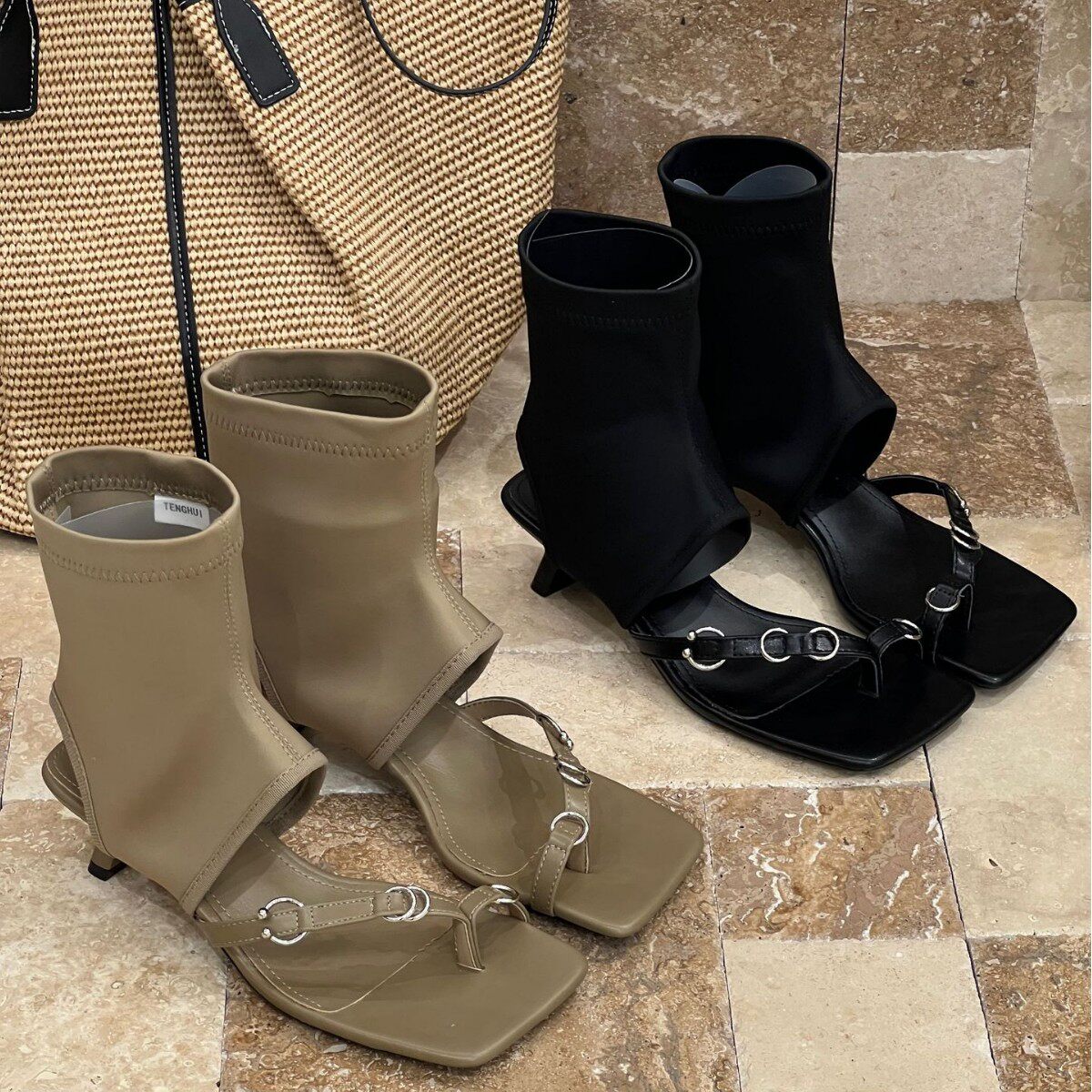 2026夏季新款人字高跟凉鞋女外穿方头细高跟中空女士凉鞋 Sandals