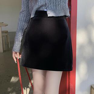 黑色丝绒半身裙女2025秋新款 百搭高腰显瘦a字裙一步裙包臀短裙子