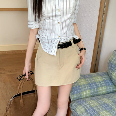 卡其色半身裙女防走光A字裙短裙