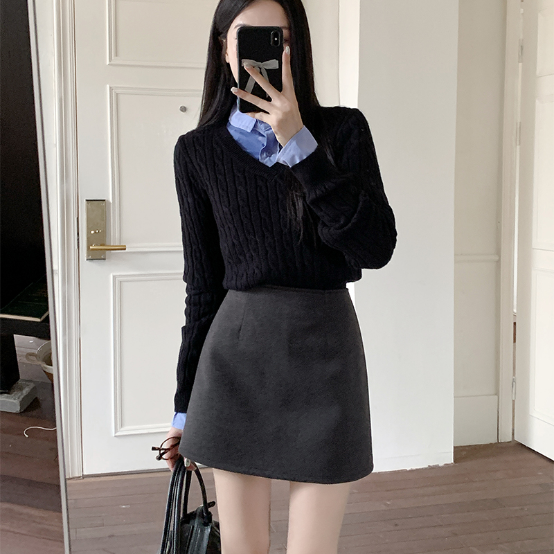 灰色毛呢A字短裙简约百搭半身裙