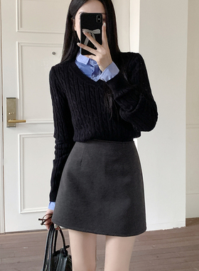 灰色毛呢半身裙女2025秋冬新款百搭显瘦a字裙高腰包臀一步裙短裙