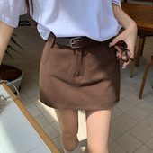 咖啡色腰带裙裤 半身裙女2026春新款 百搭显瘦包臀a字裙口袋短裙子