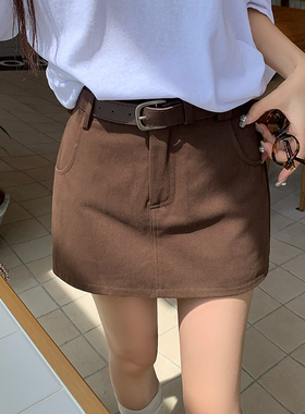 咖啡色腰带裙裤半身裙女2026春新款百搭显瘦包臀a字裙口袋短裙子