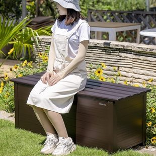 收纳柜室外防雨阳台柜子藏柜长条户外柜置物柜花园庭院储物箱日式