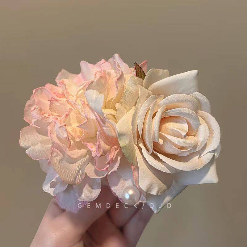 2025早春新款气质复古花朵刘海牡丹玫瑰发夹小众侧边发饰发卡头饰