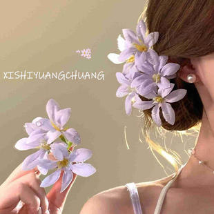 原创设计新中式 花朵发簪氛围感侧边发卡女度假风发饰巨好看头花