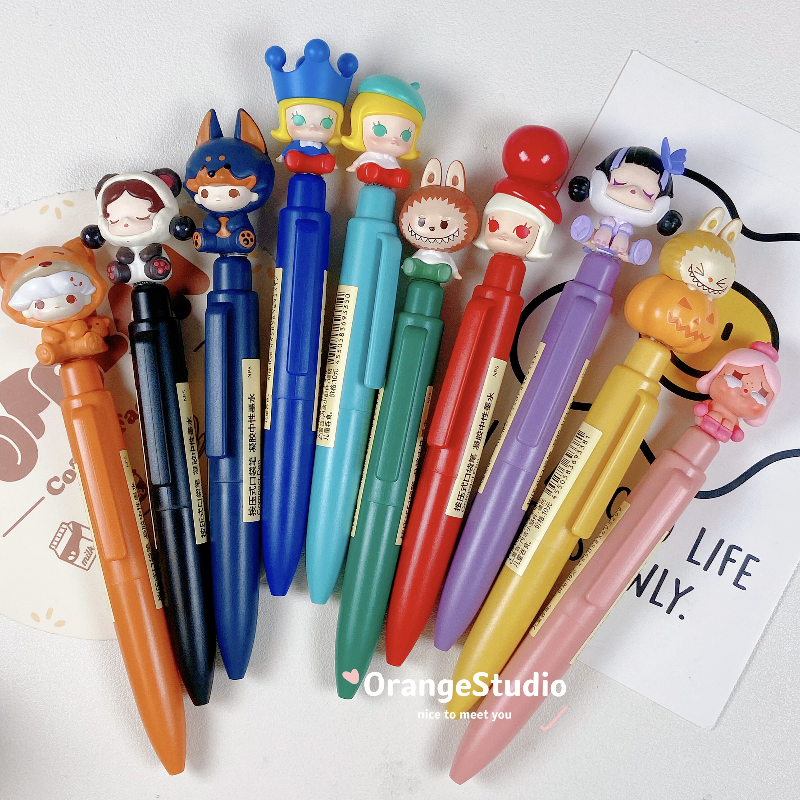 泡泡玛特正版萌粒笔 卡通可爱中性笔创意学生文具diy手账笔高颜值