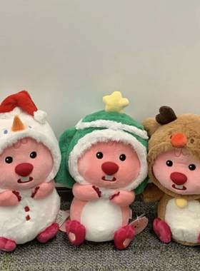 海狸露比loopy圣诞系列麋鹿小雪人公仔头套可爱玩偶超萌毛绒玩具