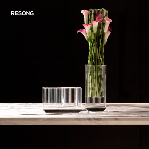 RESONG日诵家居 絮雨手刻立方花器 软装饰品水晶材料插花花瓶
