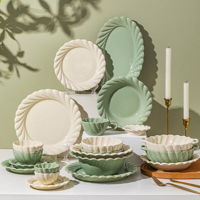 肆月北欧风餐具碗碟套装餐具家用新款2023陶瓷饭碗面碗汤碗菜盘子