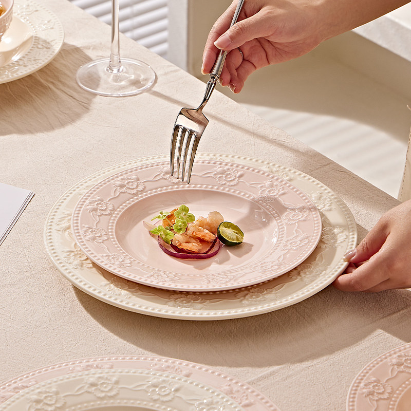 高颜值釉下彩陶瓷餐具家用米饭碗大汤碗浮雕草莓菜盘子奶油风鱼盘,餐饮具,盘,淘宝优惠券,粉丝福利购,淘宝优惠卷