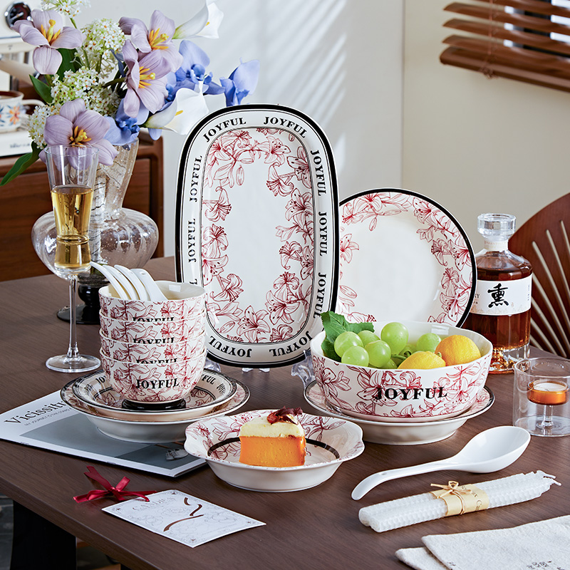 景德镇陶瓷釉下彩高温烧制高颜值花悦时光碗盘餐具套装【礼盒装】