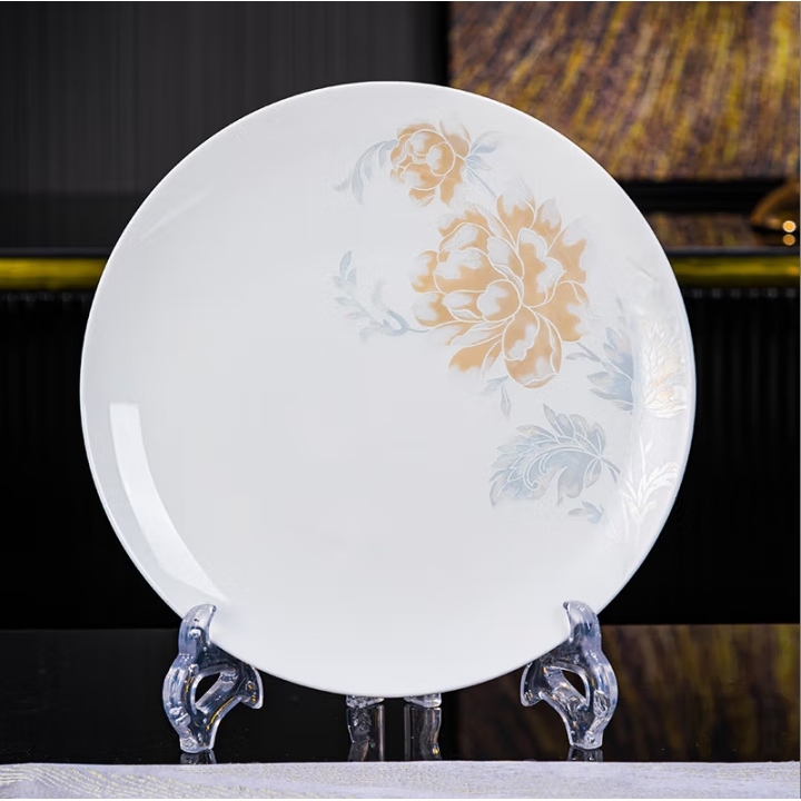 景德镇高颜值高级感中式家用饭盘菜盘深盘陶瓷餐具清雅名媛饭盘
