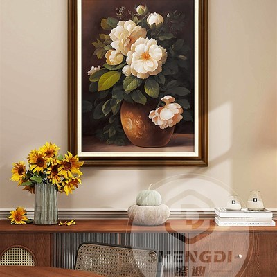 客厅挂画复古花油画高端质感画A美式入口装饰法式餐厅卧