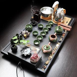 四合一全自动上水家用办公茶壶盖碗套装 整套乌金石茶盘茶具套装
