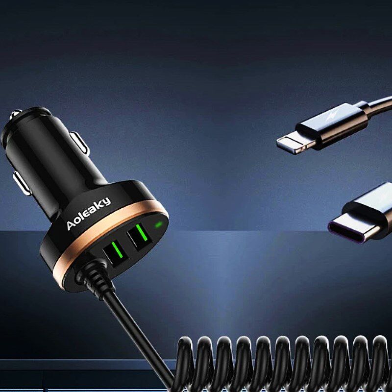 奥力科车载充电器35w超级快充w1.5米一拖二快速充电12V24V汽车通