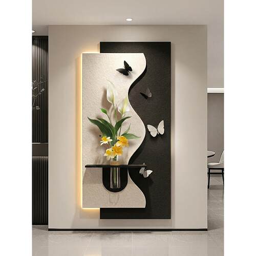 2026新款玄关装饰画入户正对门现代简约高级感水培绿植客厅灯光画