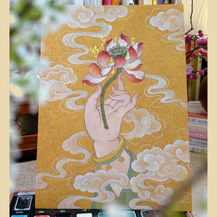 东方美学佛手莲花敦煌壁画装饰画禅意复古小众艺术感客厅书房挂画