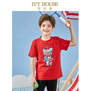 短袖 IVY 款 男童夏季 圆领T恤印花小熊字母图案 HOUSE常春藤儿童装