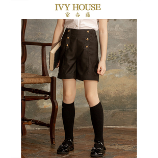 HOUSE常春藤儿童装 顺滑高腰双排扣平织短裤 女童裤 时尚 子夏款 IVY