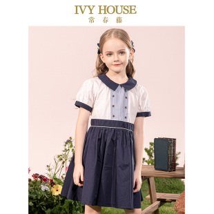撞色连衣裙复古学院风洋气裙子 女童夏新款 IVY HOUSE常春藤儿童装