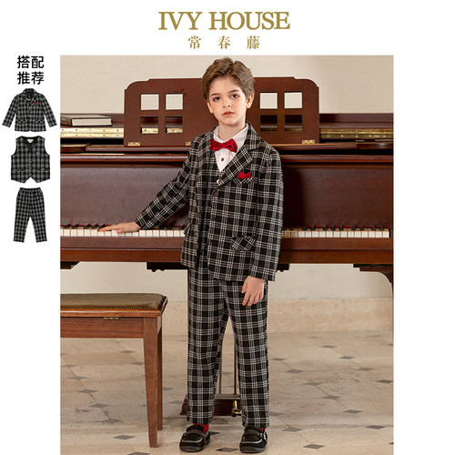 IVY HOUSE常春藤儿童装男童西服外套 礼服钢琴演出西装格纹英伦风