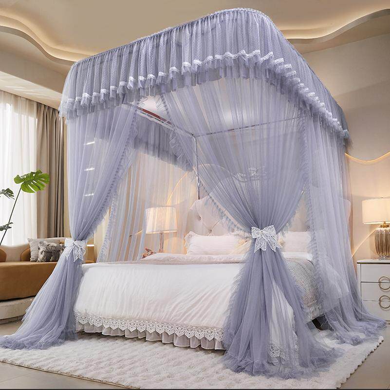 2025新款高级蕾丝U型导轨蚊帐公主风落地加密加厚轨道三开门家用