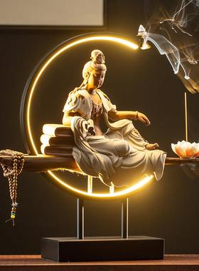 中式陶瓷观音菩萨佛像摆件禅意家居玄关客厅装饰工艺品复古摆设