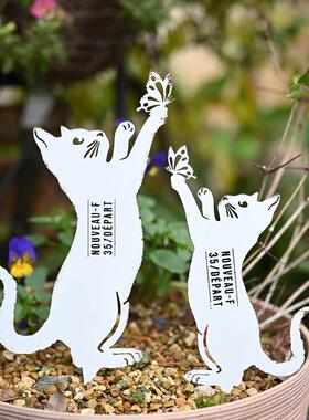 出口日本铁艺复古怀旧猫咪插牌花园装饰摆件ins字母印花拍摄道具