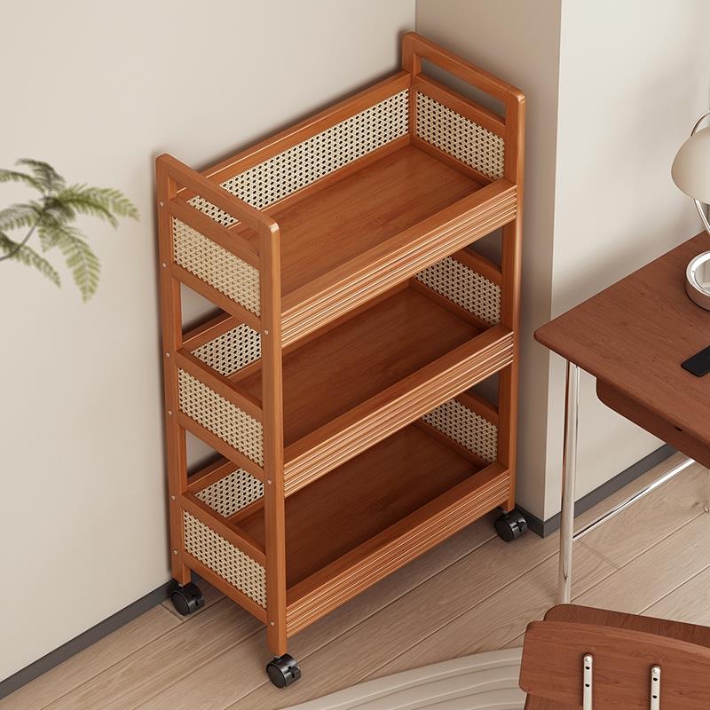 可移动小推车置物架带轮多层零食收纳落地客厅沙发边茶几架子楠竹