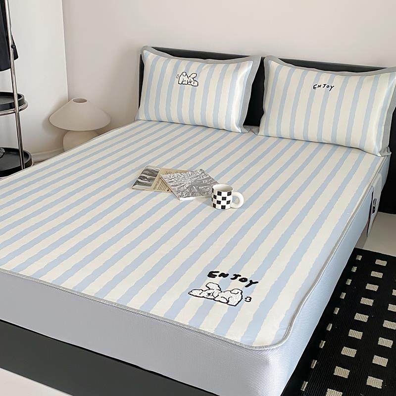 A类ins儿童卡通毛巾绣夏季冰丝凉席三件套床笠款可机洗水洗空调凉