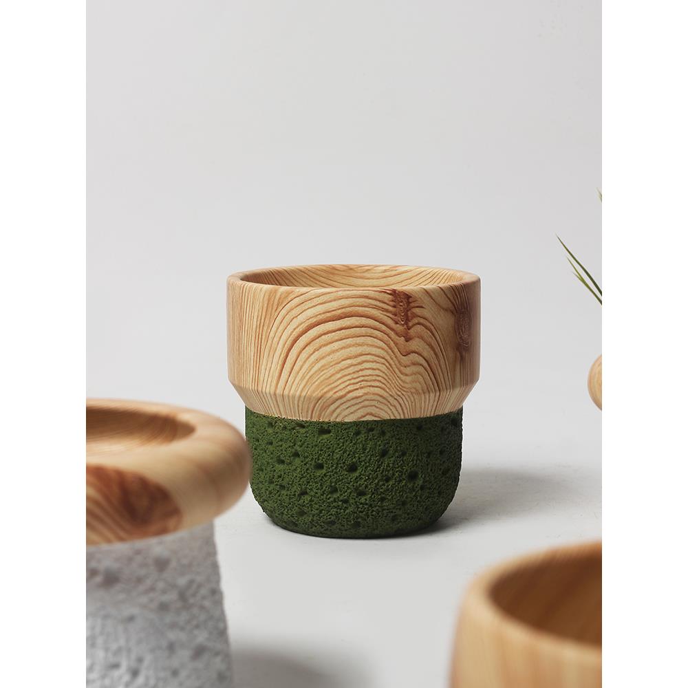 北欧风格复古木纹手绘水泥花盆绿萝蝴蝶兰盆栽室内客厅民宿酒店