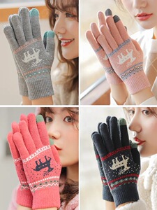 手套男女保暖防寒加绒加厚冬季保暖触屏手套防寒针织毛线手套骑行