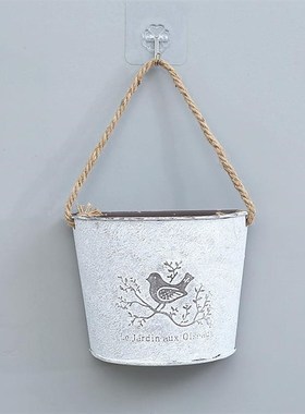 美式田园铁艺壁挂花盆复古墙面花篮吊篮花篮墙壁悬挂装饰铁皮花盆