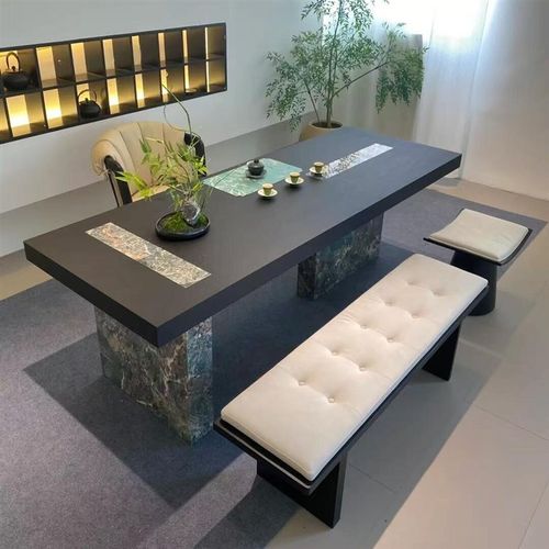 新中式实木茶桌椅组合高级轻奢岩板白蜡木泡茶桌茶室酒店茶楼茶台