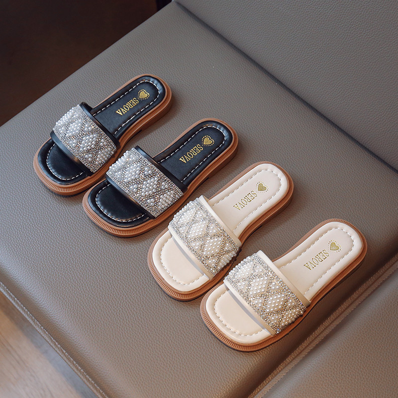 女童凉拖鞋2023夏季新款水钻公主鞋防滑沙滩鞋一字拖居家软底拖鞋