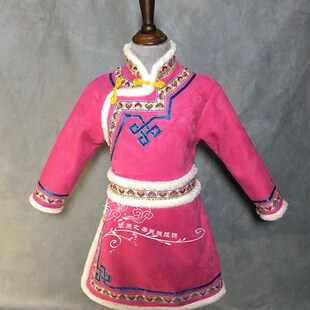 蒙古袍儿童秋冬季日常民族生活装女孩演出服女童蒙Z族服装新品