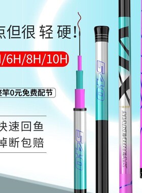 VIX冰蓝粉鱼竿钓鱼竿碳素鱼竿超轻超硬手竿台钓竿黑坑竞技鲤鱼竿
