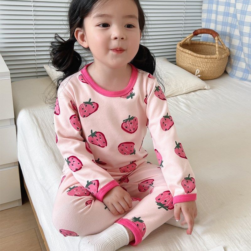 女童秋衣秋裤儿童保暖内衣秋冬小童草莓睡衣女宝宝纯棉家居服套装,童装/婴儿装/亲子装,家居服套装,淘宝优惠券,粉丝福利购,淘宝优惠卷