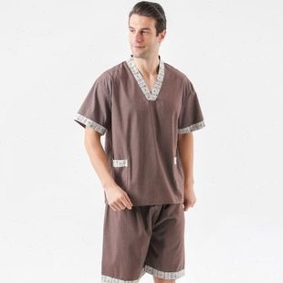 大码 汗蒸服男女苎麻桑拿服情侣款 浴衣洗浴服素色棉质睡衣家居服